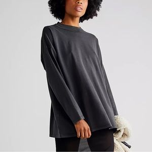 Free People We the Free Black/Dark Grey Mock-Neck Long Sleeve Tunic T-Shirt
